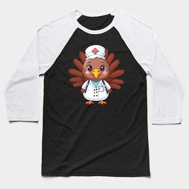 Festive Nurse Turkey Baseball T-Shirt by Rishirt